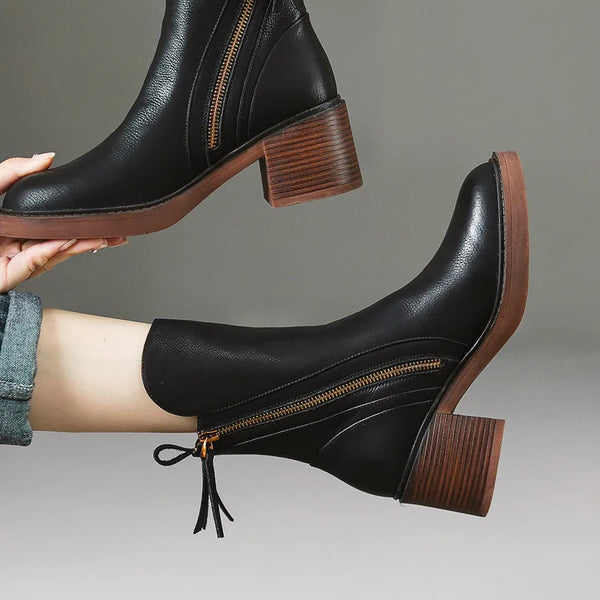 Virelle | Bottes d'Hiver en Cuir Premium à Talon Bloc