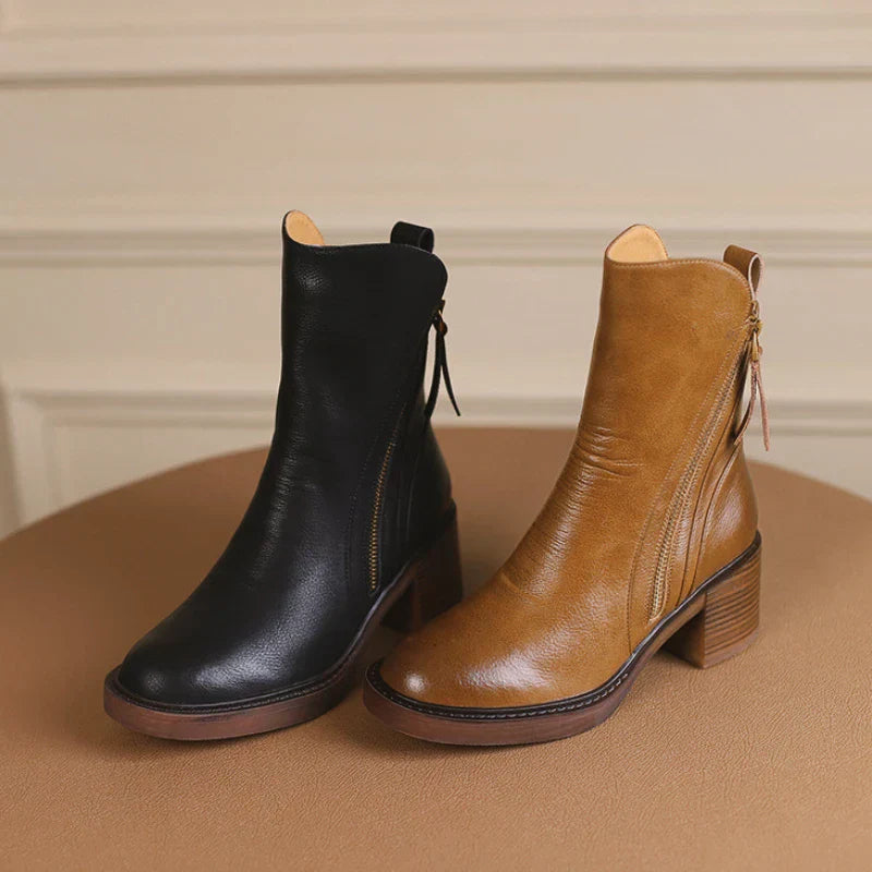 Virelle | Bottes d'Hiver en Cuir Premium à Talon Bloc
