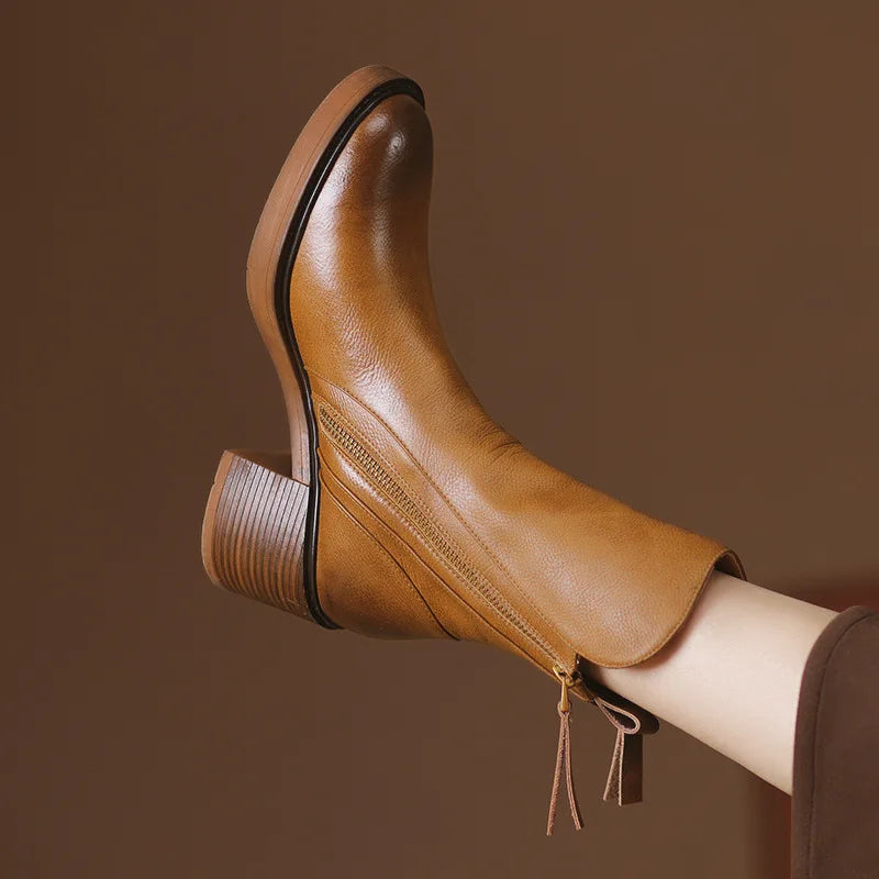 Virelle | Bottes d'hiver à talon bloc en cuir premium