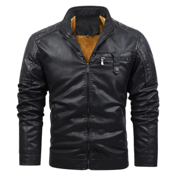 Veste en Cuir Doublée Fleece Rétro