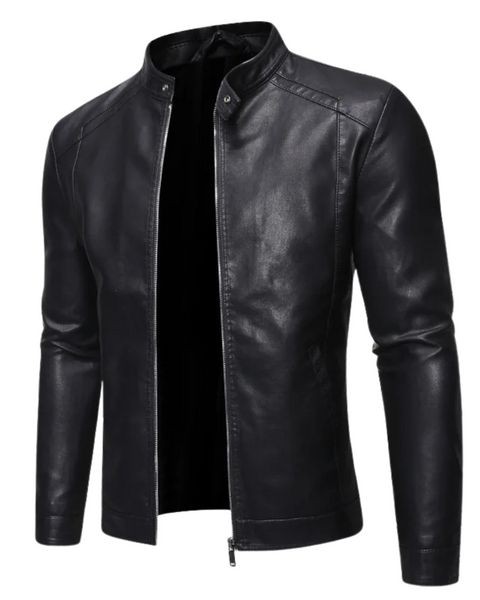 Veste en Cuir à Col Montant