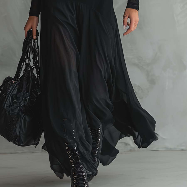Black Loose-Fit Tulle Maxi Dress