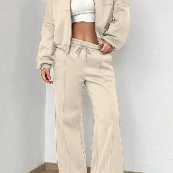 Ensemble de Pantalon et Cardigan Col Montant à Zip
