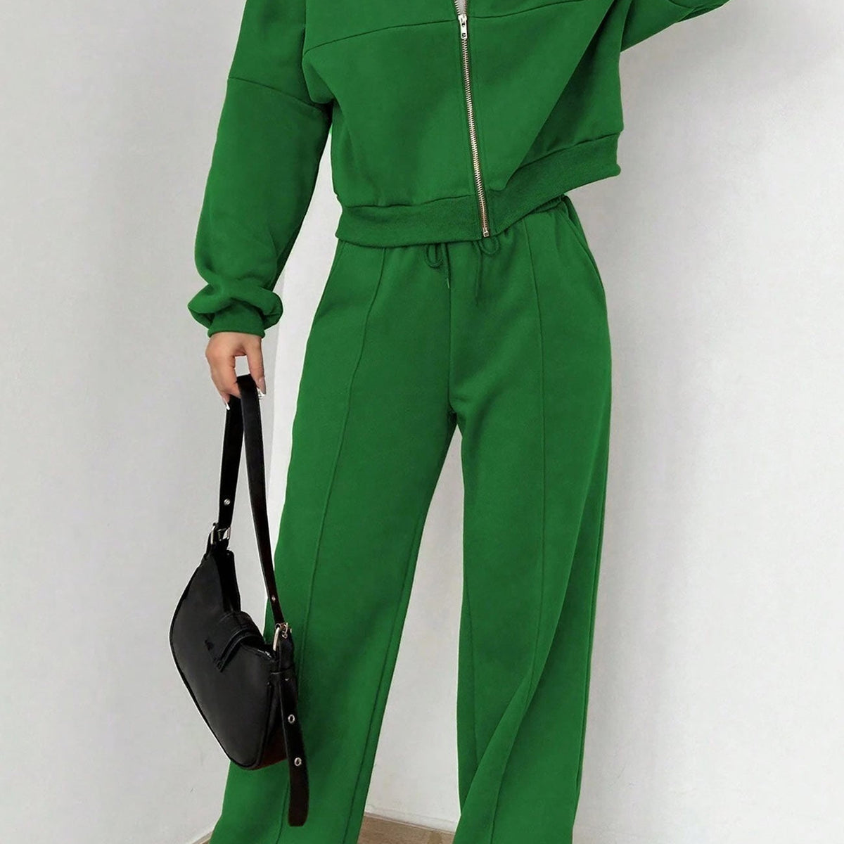 Veste Cardigan sans Col à Zip et Pantalon