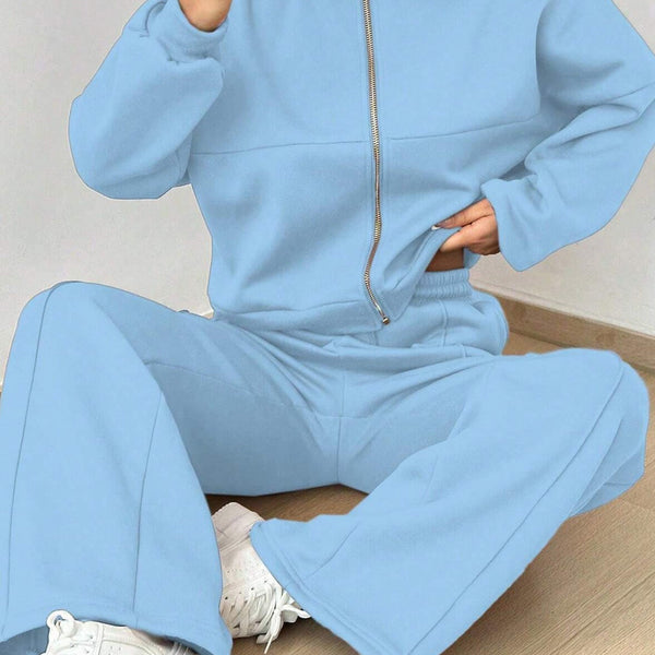 Ensemble de Pantalon et Cardigan Col Montant à Zip