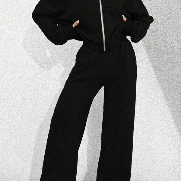 Veste Cardigan sans Col à Zip et Pantalon