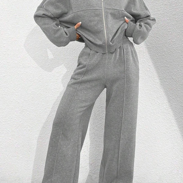 Ensemble de Pantalon et Cardigan Col Montant à Zip