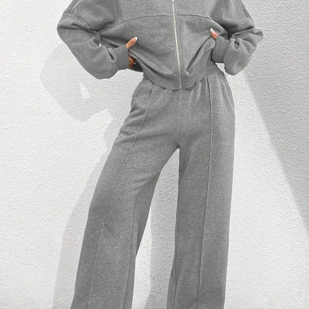 Veste Cardigan sans Col à Zip et Pantalon