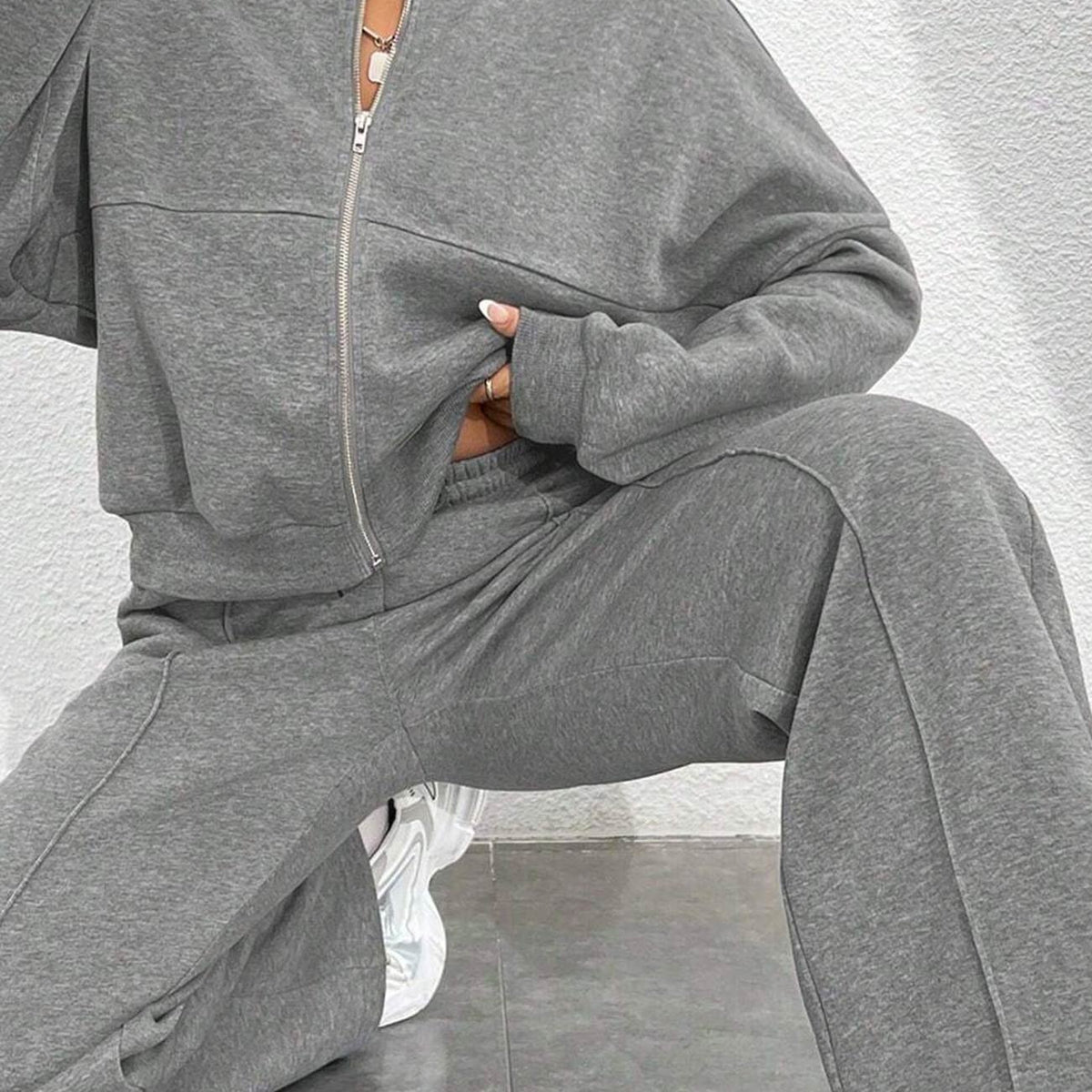 Veste Cardigan sans Col à Zip et Pantalon