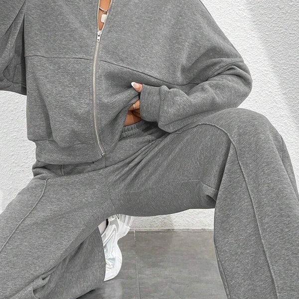Veste Cardigan sans Col à Zip et Pantalon