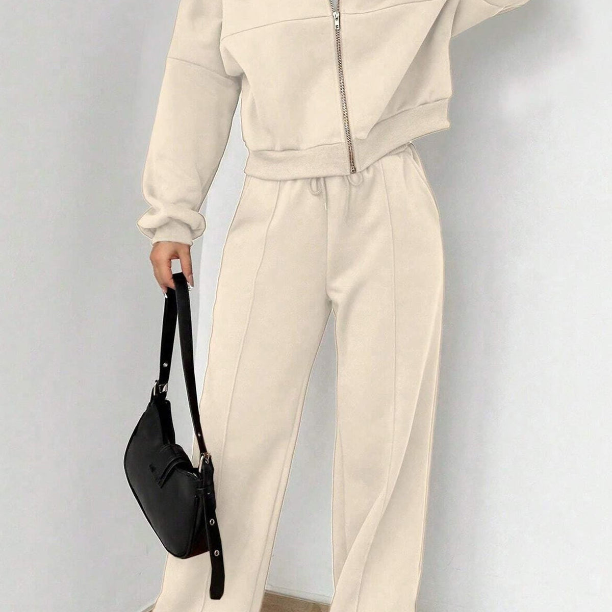 Ensemble de Pantalon et Cardigan Col Montant à Zip