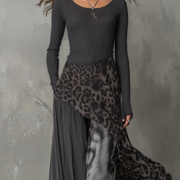 Martina | Long bohemian-style dress with leopard print