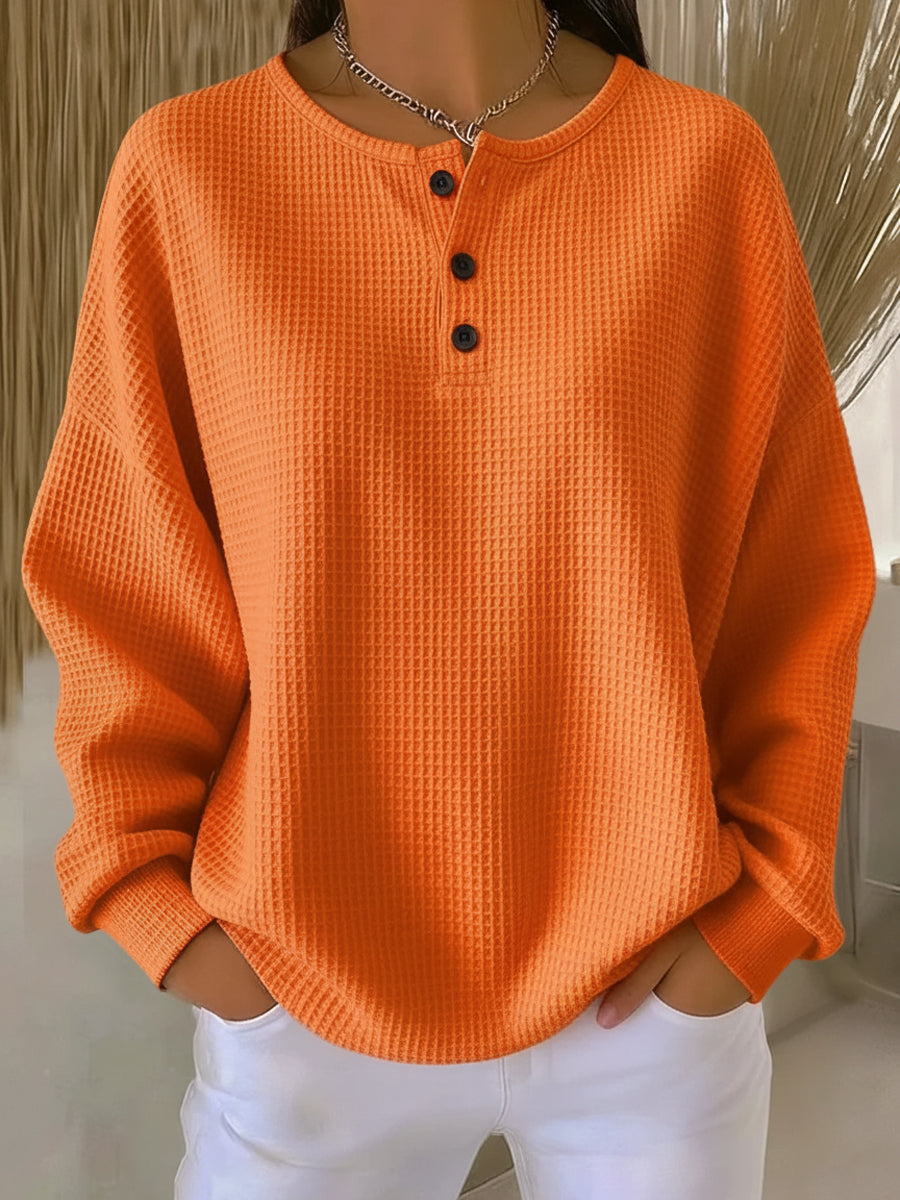 Anne - T-shirt Henley en Tricot Waffle Confortable