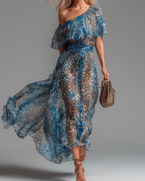 🔥 Selvaggia – Leopard Print Off-Shoulder Chiffon Maxi Dress