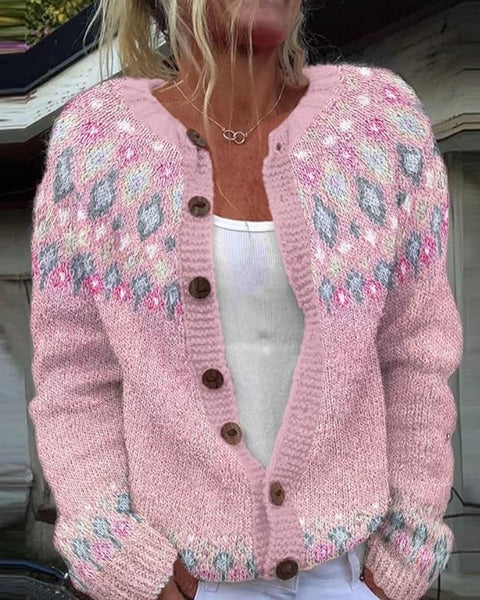Sophie | Cardigan Rose Original avec Imprimé Élégant