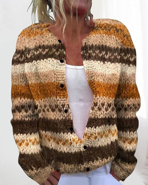 Tova | Cardigan Rayé Marron Élégant pour un Style Chic et Confortable