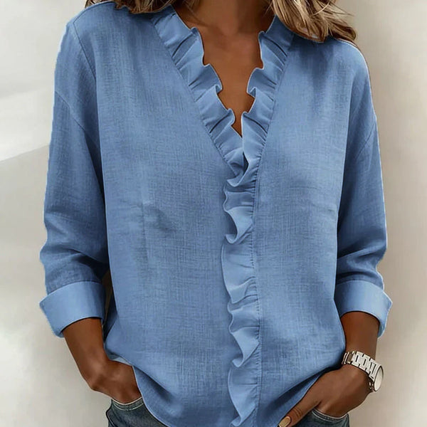 Indie | Blouse avec Volants, Col en V et Manches Longues