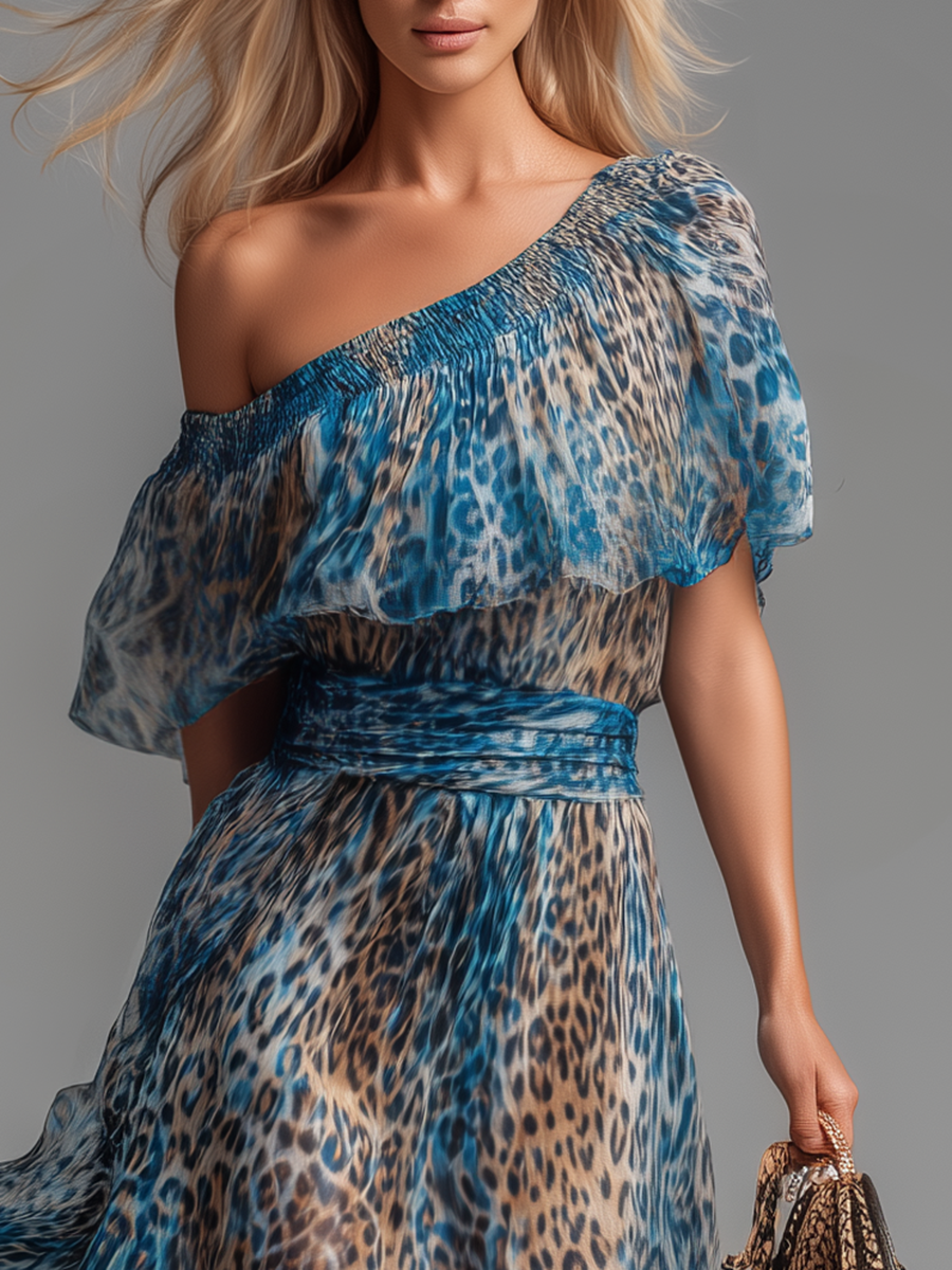 🔥 Selvaggia – Leopard Print Off-Shoulder Chiffon Maxi Dress