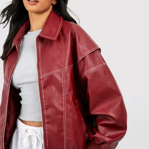 Faye™ - Veste en Cuir Oversized