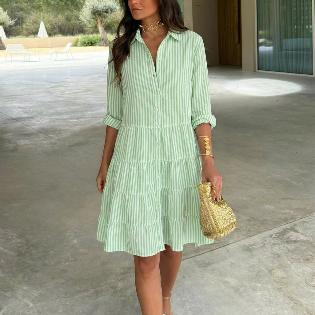 Cassandra™ - Airy Striped Button Dress