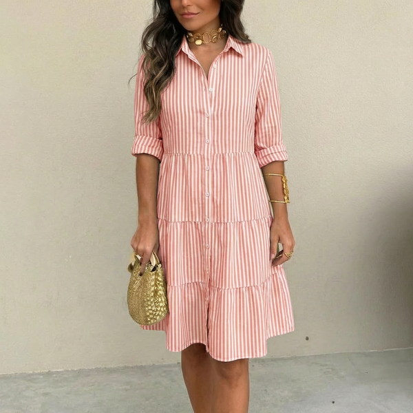 Cassandra™ - Airy Striped Button Dress