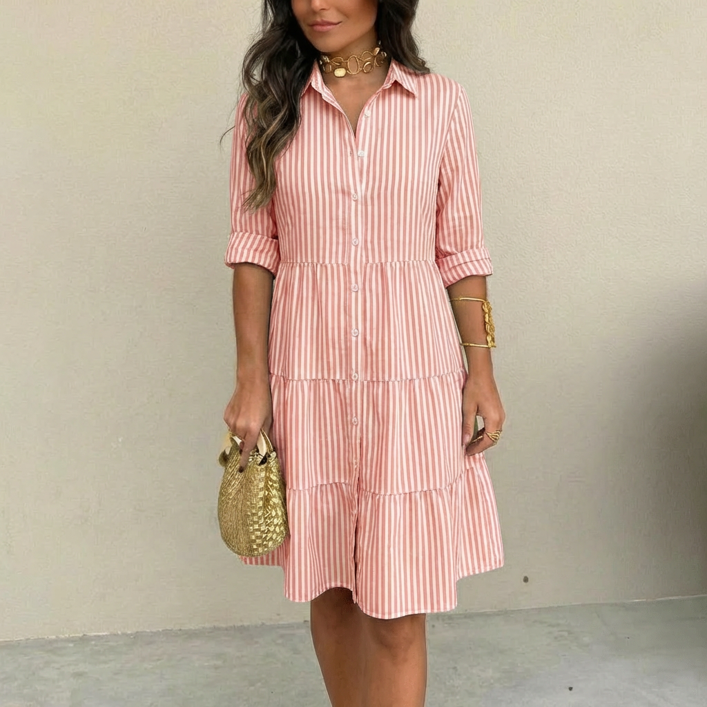 Cassandra™ - Airy Striped Button Dress