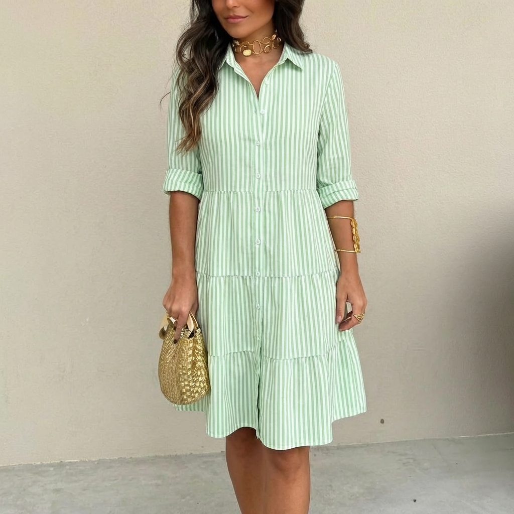 Cassandra™ - Airy Striped Button Dress