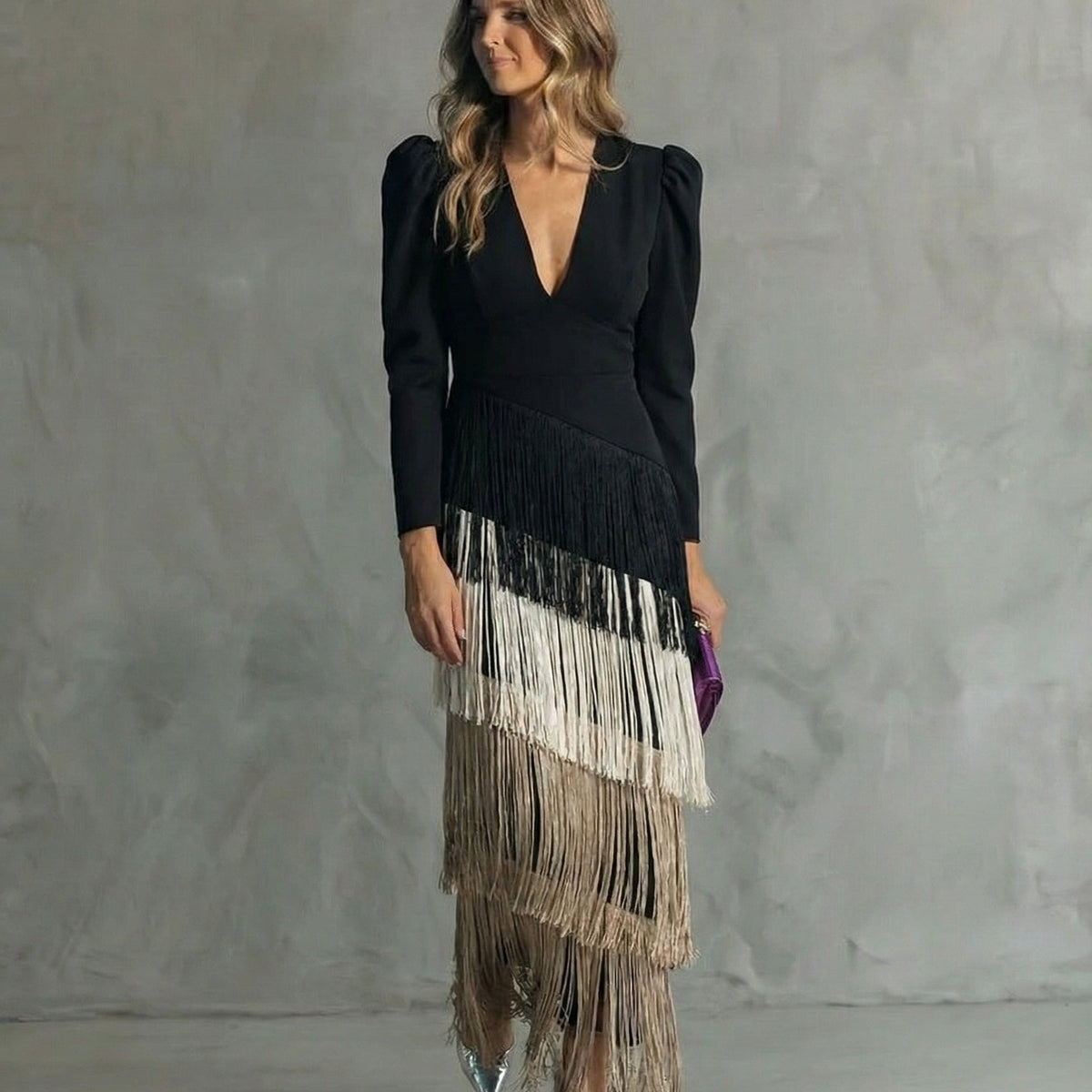 Chiara – Elegant Dress with Fringe Sleeves