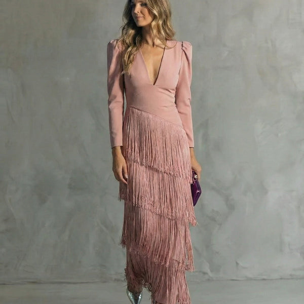 Chiara – Elegant Dress with Fringe Sleeves