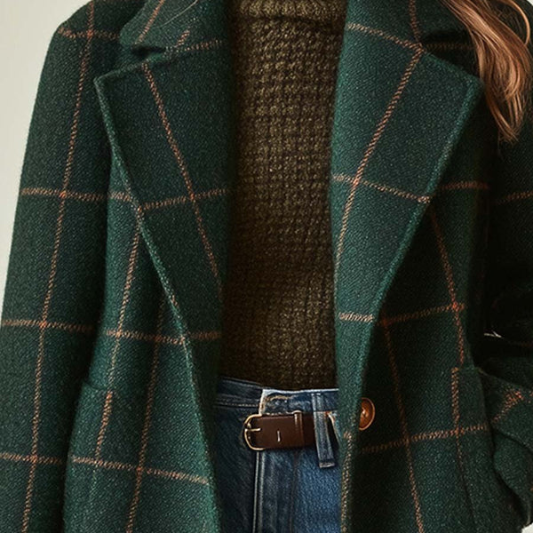 Eleanor | Manteau en Tweed à Carreaux avec Revers Rétro