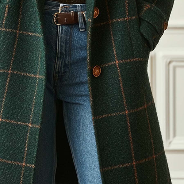 Eleanor | Manteau en Tweed à Carreaux avec Revers Rétro