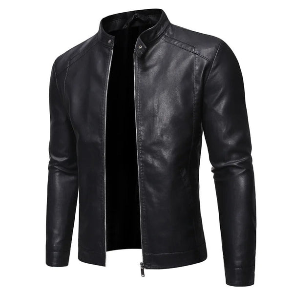 Veste en Cuir à Col Montant
