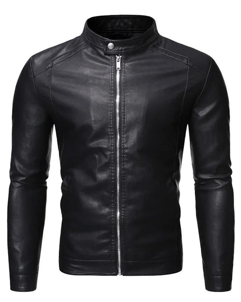 Veste en Cuir à Col Montant