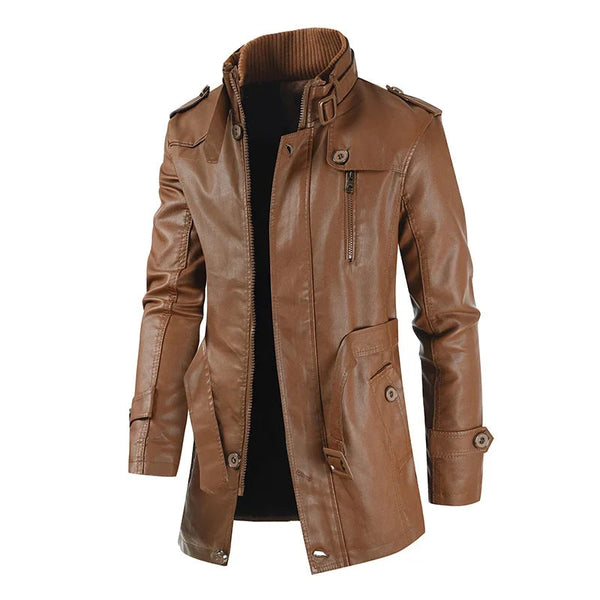 Veste de Moto Longue en Cuir Élégante