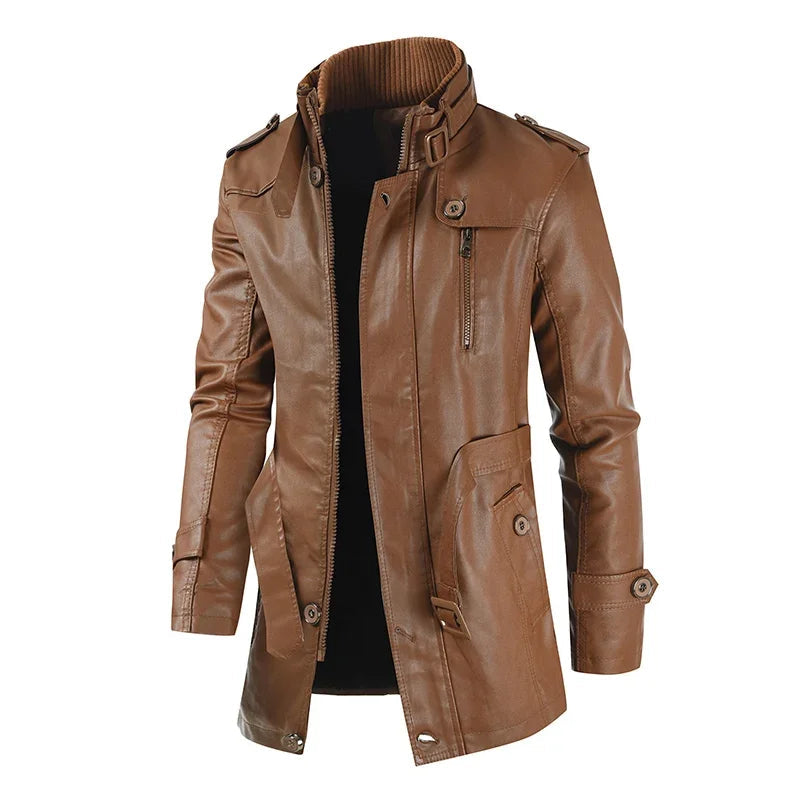 Veste de Moto Longue en Cuir Élégante