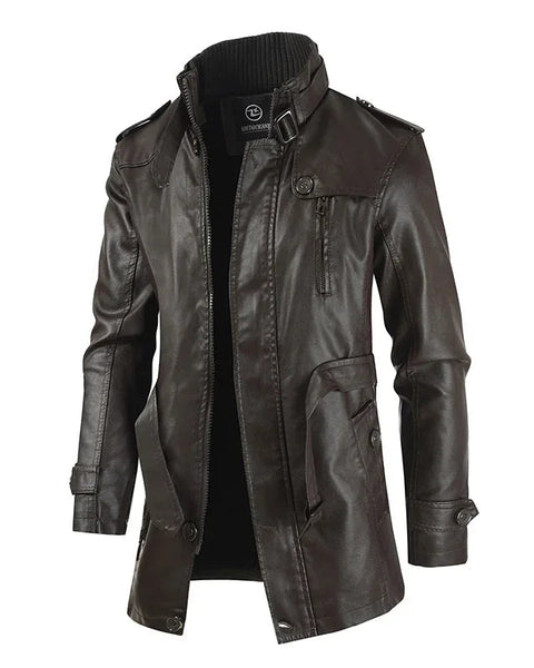 Veste de Moto Longue en Cuir Élégante