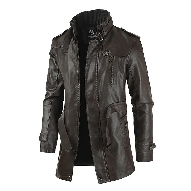 Veste de Moto Longue en Cuir Élégante