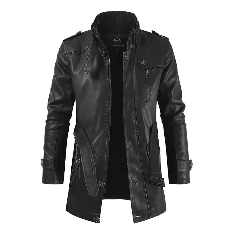 Veste de Moto Longue en Cuir Élégante
