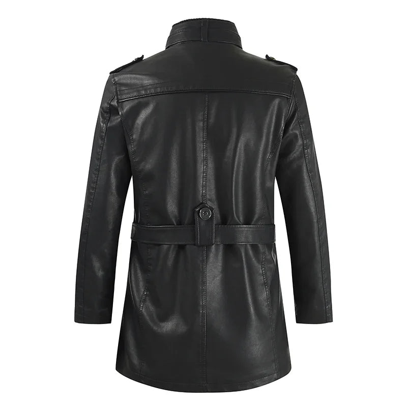 Veste de Moto Longue en Cuir Élégante