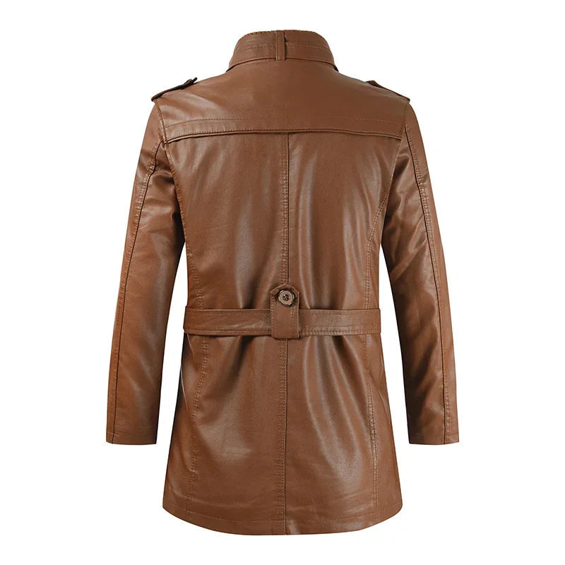 Veste de Moto Longue en Cuir Élégante