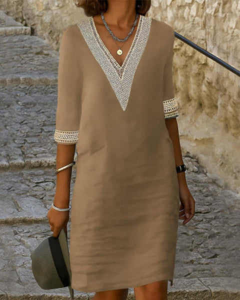 Elise – Elegant Midi Dress with V-Neck