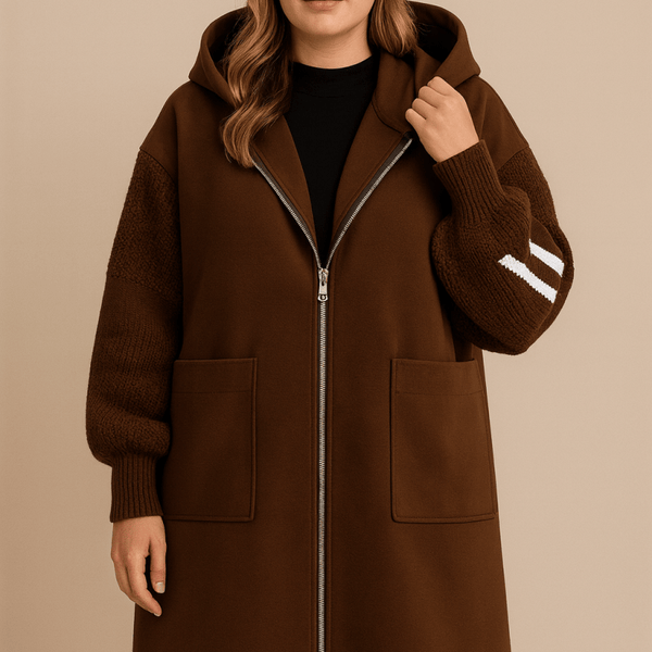 SELENE | MANTEAU LONG TRICOTÉ AVEC CAPUCHE