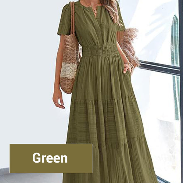 Marie - Women's Boho Chic Smocked Waist Maxi Dress