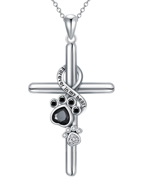Silver Paw & Cross Necklace